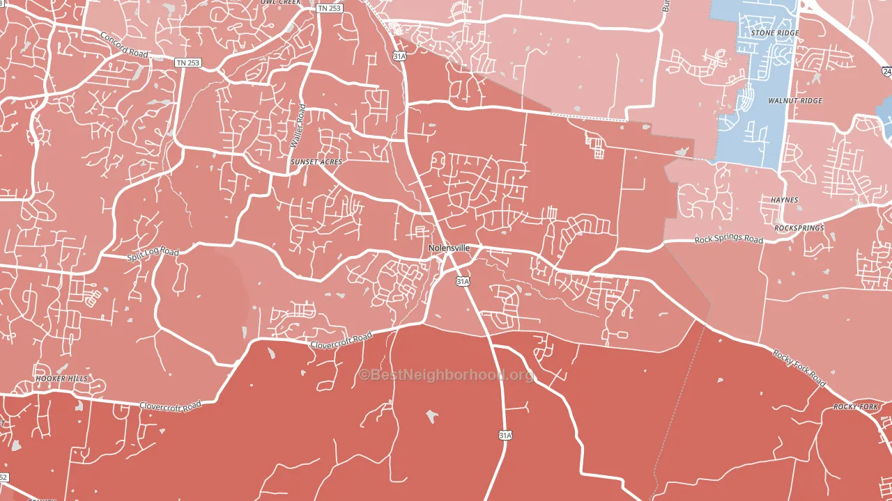 Nolensville, TN block-group political-lean map
