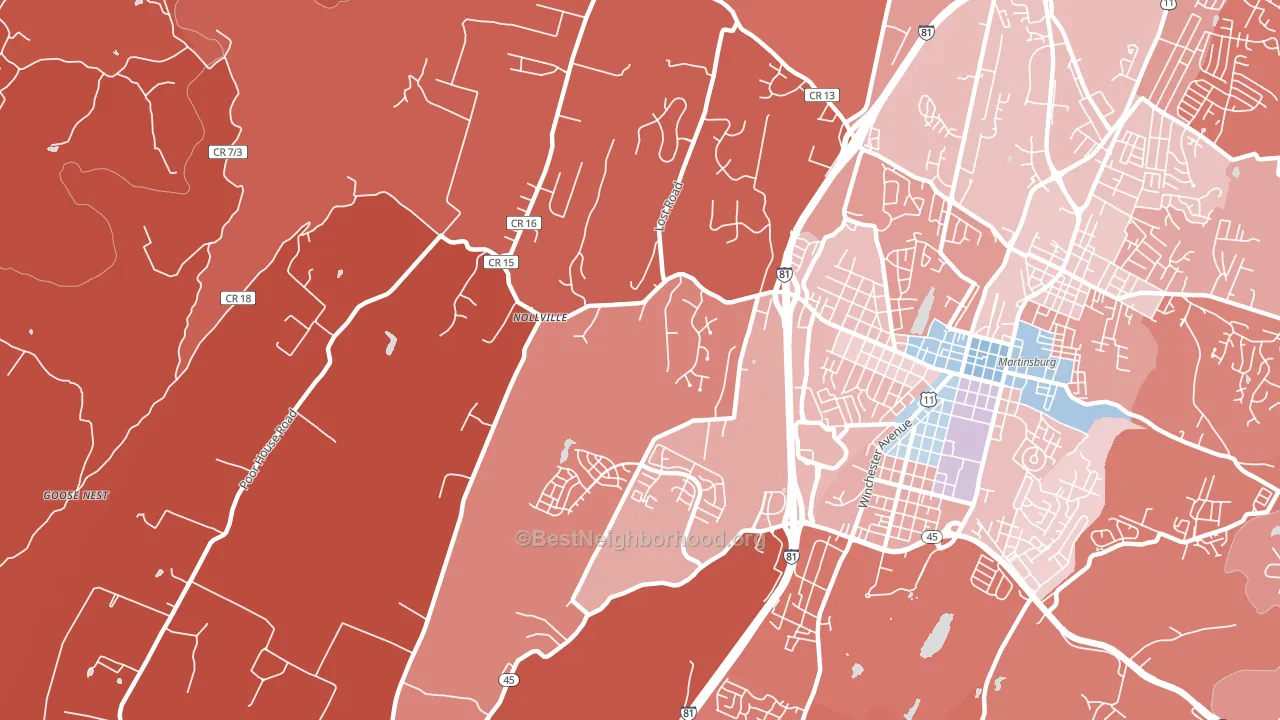 Nollville, Martinsburg, WV block-group political-lean map
