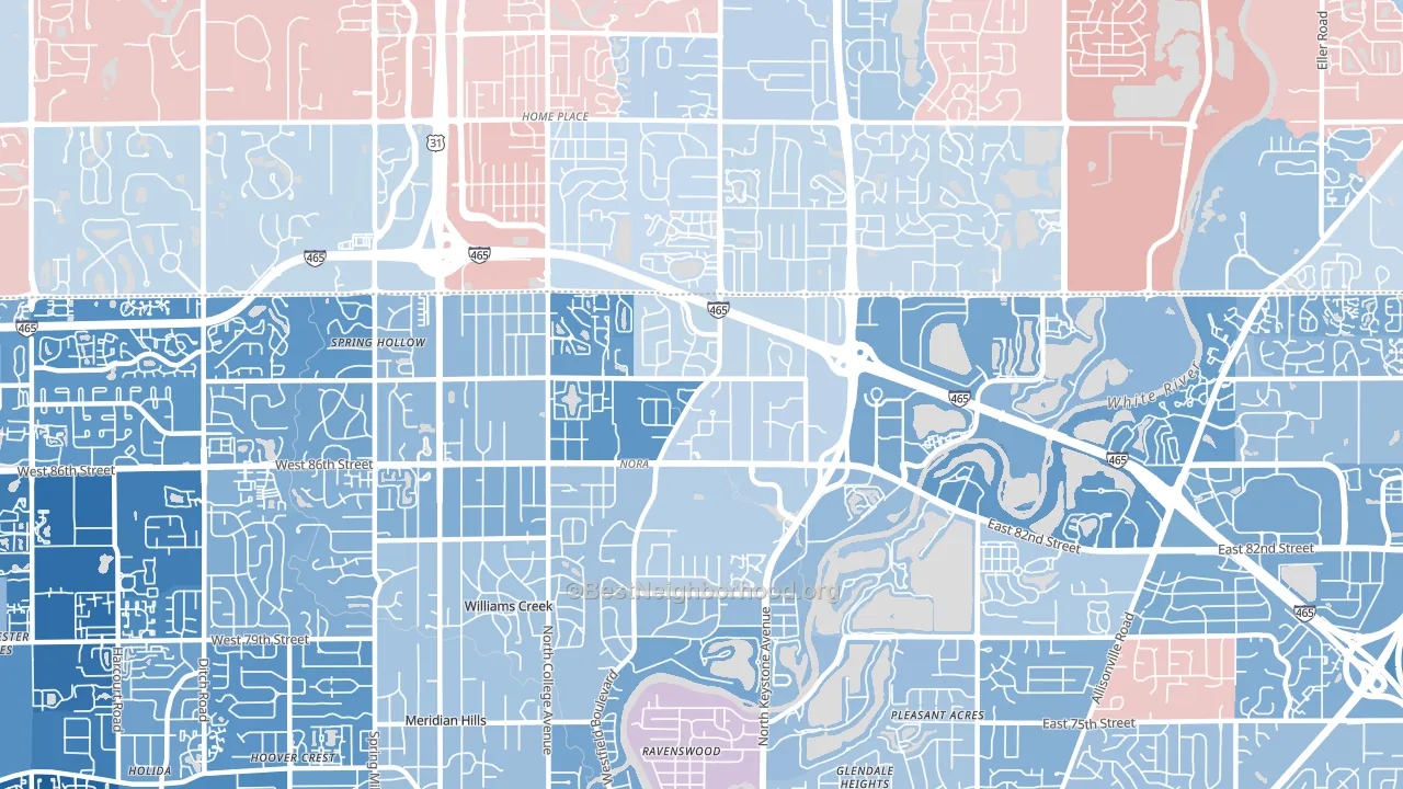Nora, Indianapolis, IN block-group political-lean map