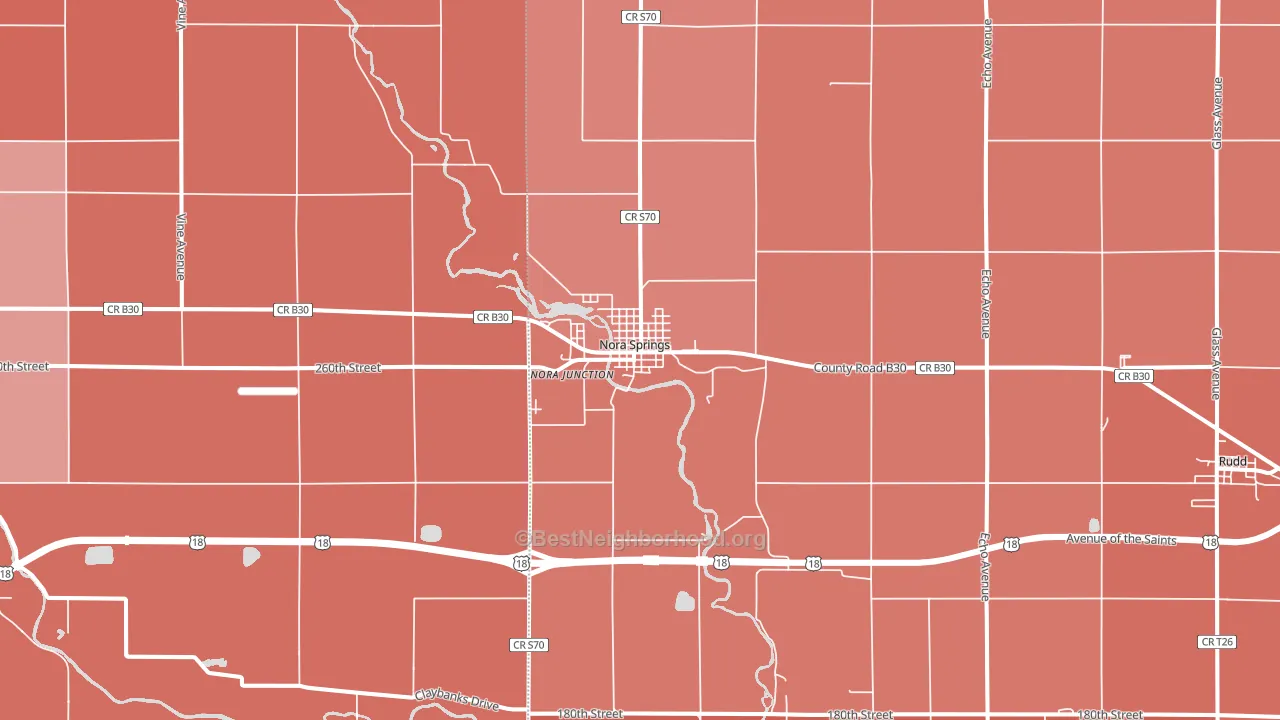 Nora Springs, IA block-group political-lean map