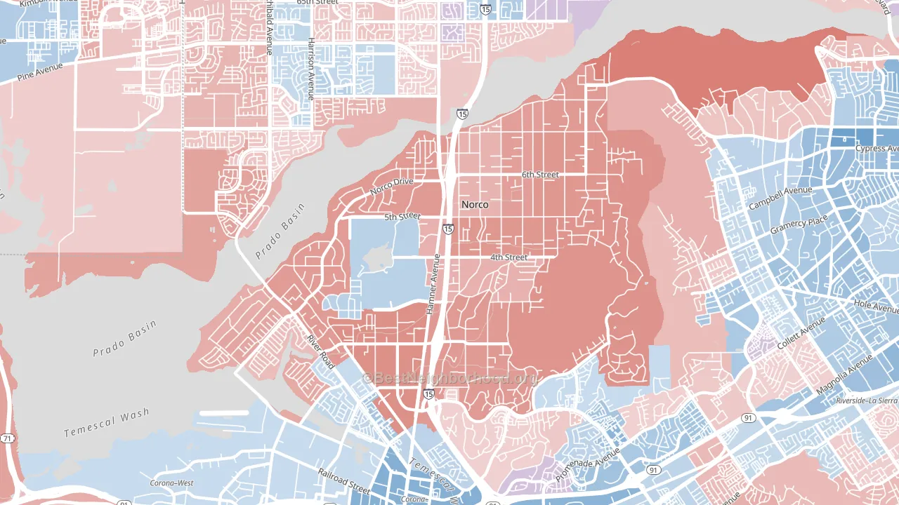 Norco, CA block-group political-lean map