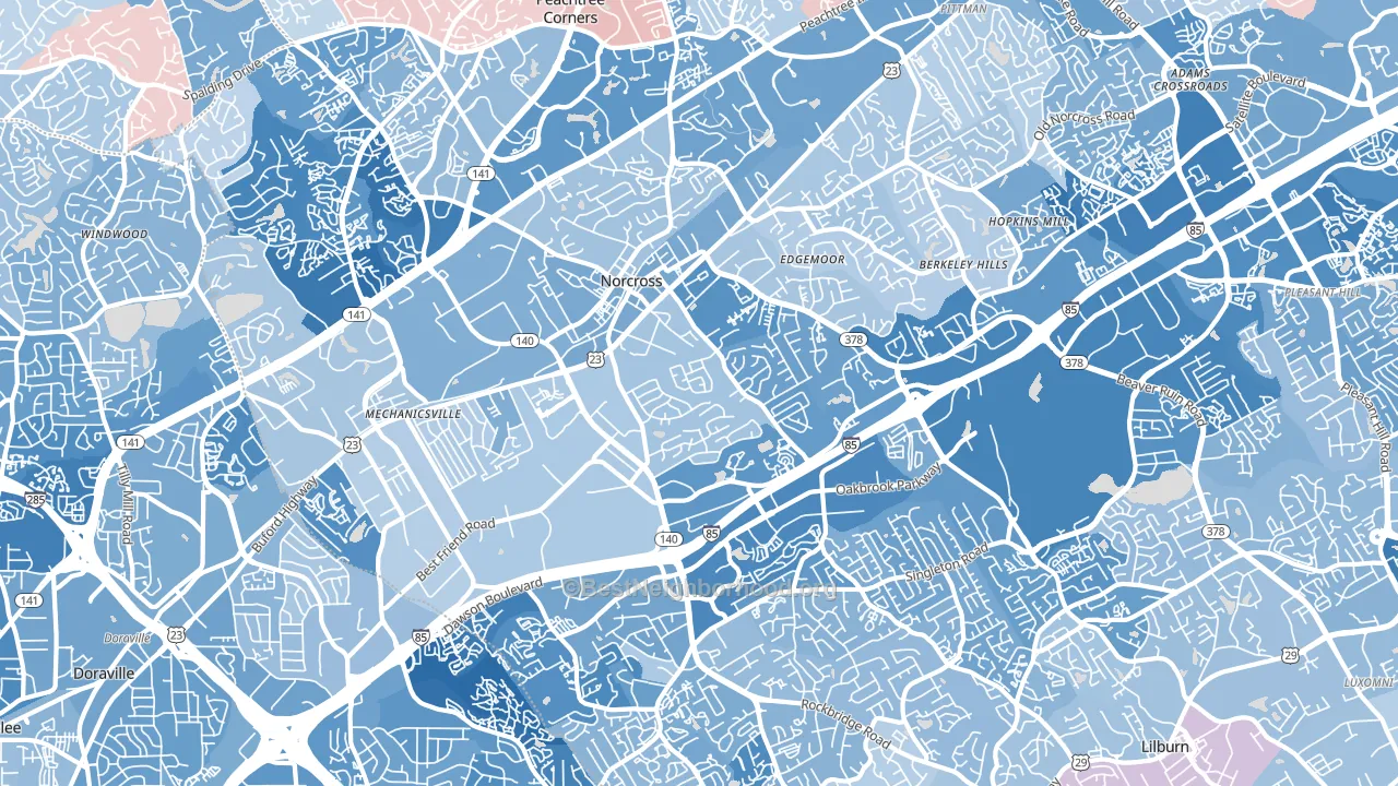 Norcross, GA block-group political-lean map