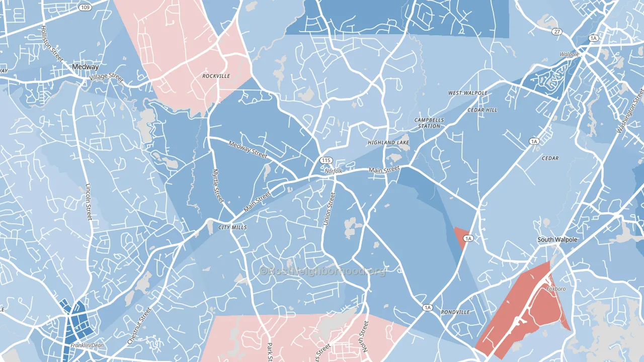Norfolk, MA block-group political-lean map