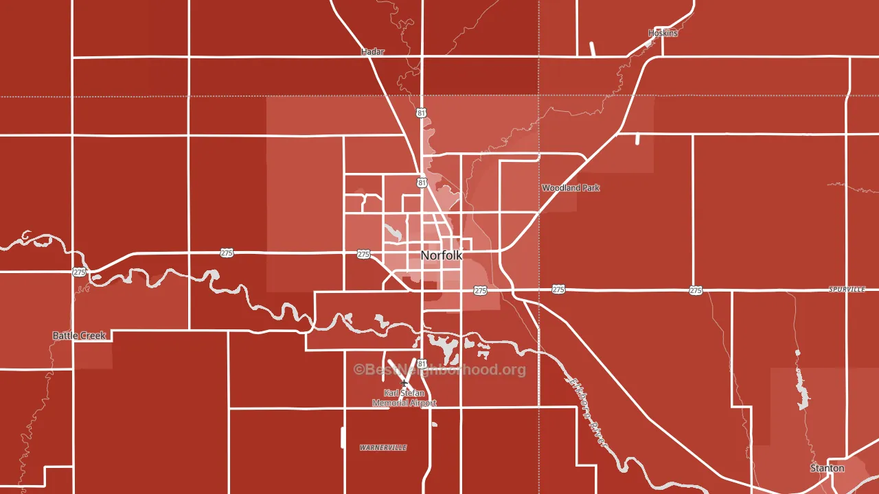 Norfolk, NE block-group political-lean map