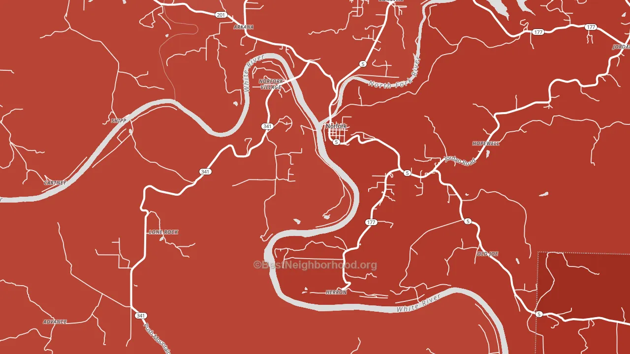 Norfork, AR block-group political-lean map
