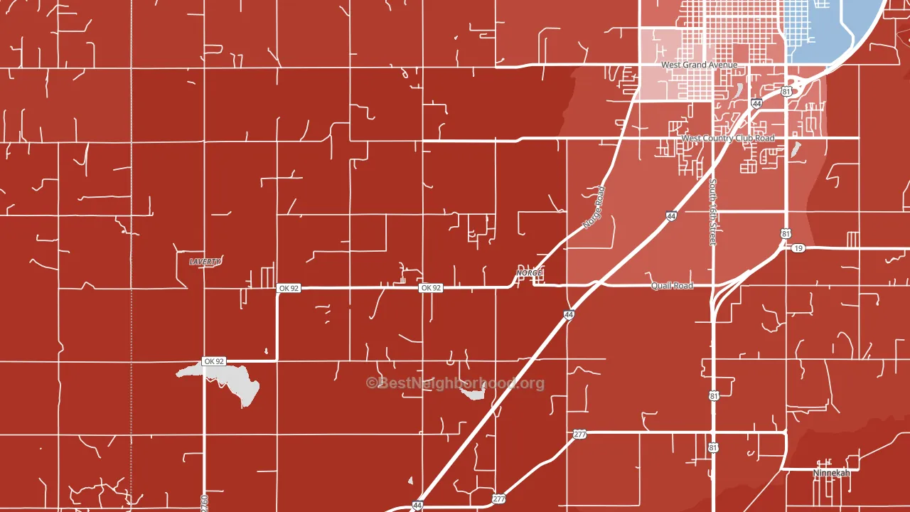 Norge, OK block-group political-lean map