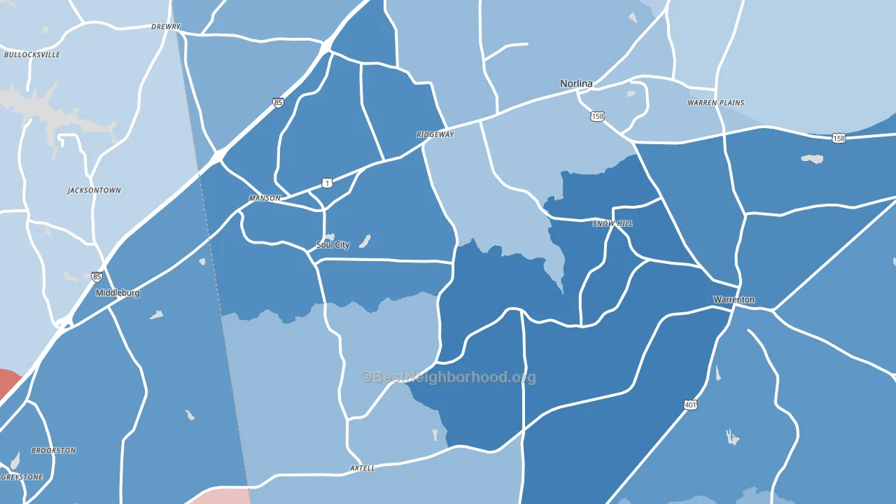 Norlina, NC block-group political-lean map