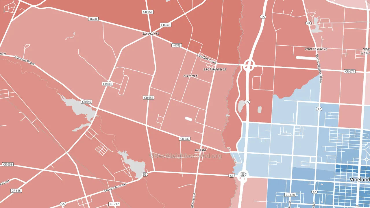 Norma, NJ block-group political-lean map