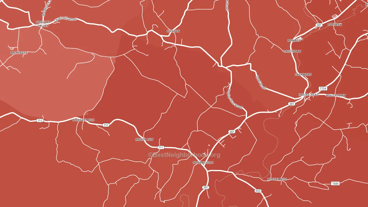 Normalville, PA block-group political-lean map