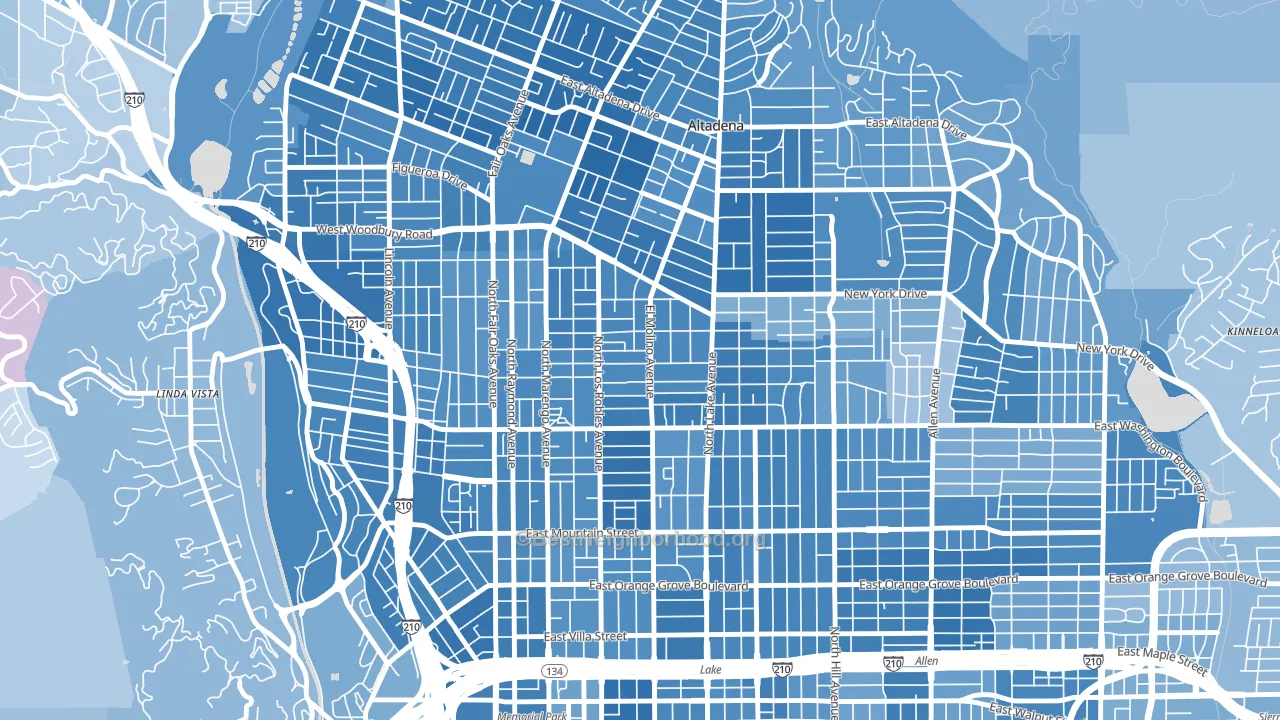 Normandie Heights, Pasadena, CA block-group political-lean map