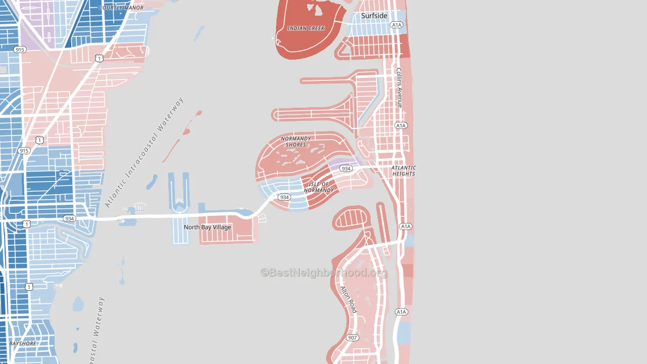 Normandy Isles, North Bay Village, FL block-group political-lean map