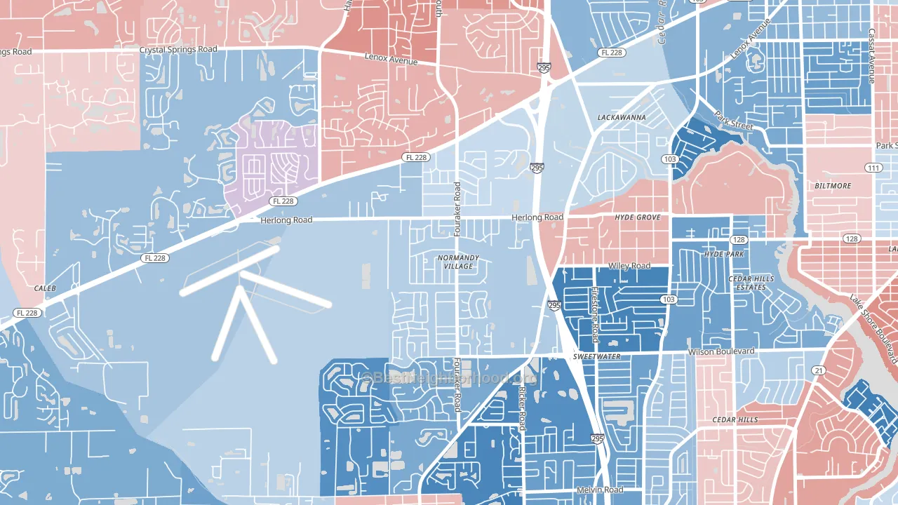 Normandy Manor, Jacksonville, FL block-group political-lean map