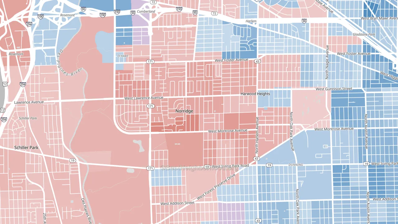 Norridge, IL block-group political-lean map