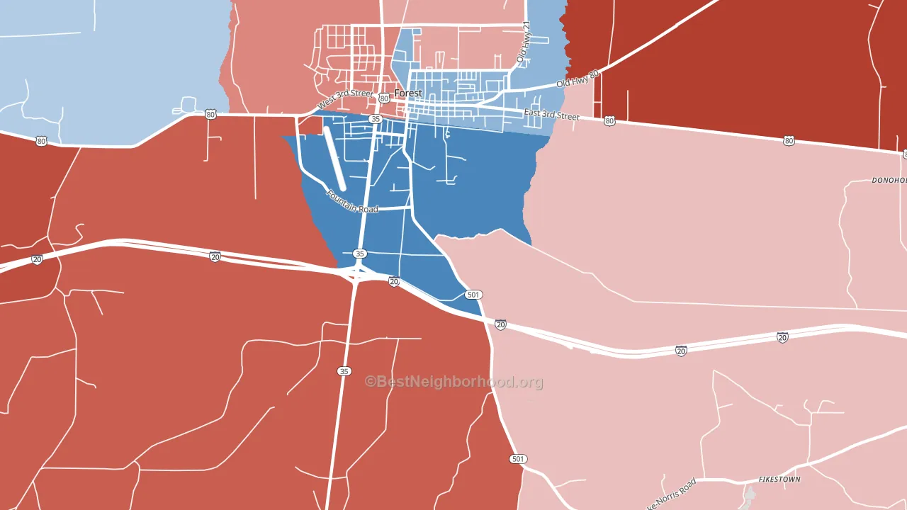 Norris, MS block-group political-lean map