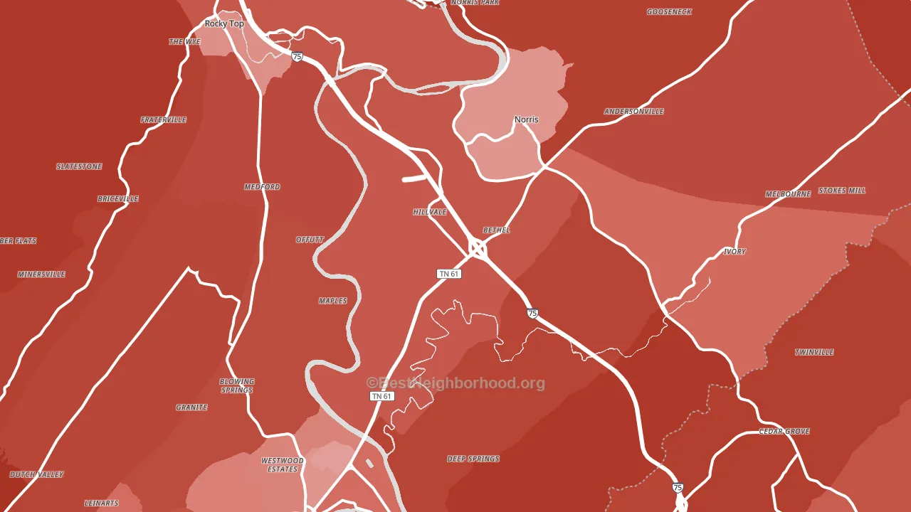 Norris, TN block-group political-lean map