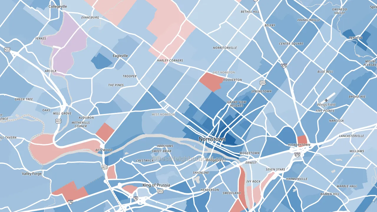 Norristown, PA block-group political-lean map