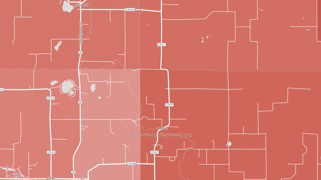 Norske, WI block-group political-lean map