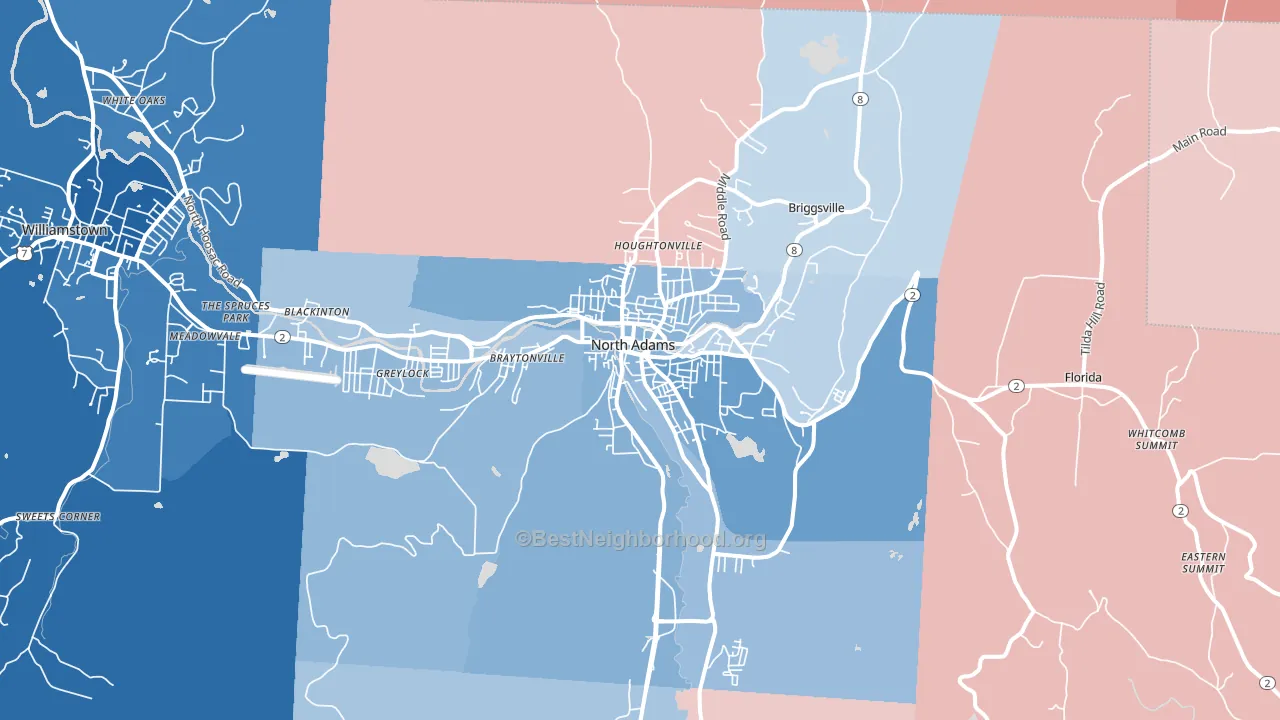 North Adams, MA block-group political-lean map