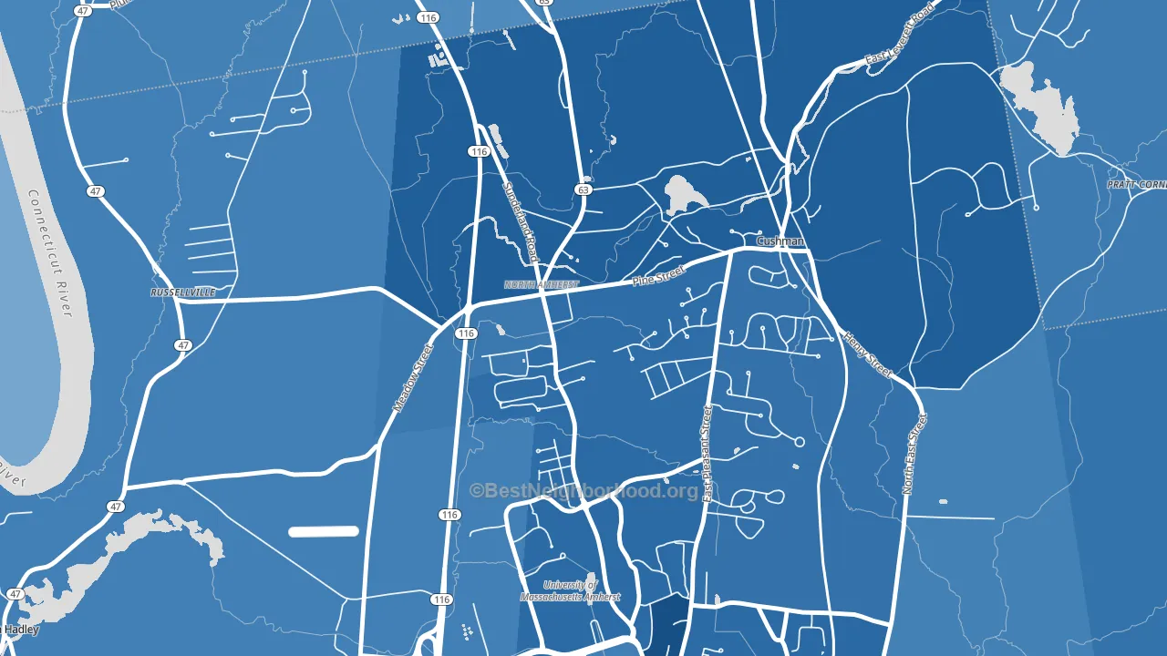North Amherst, Amherst, MA block-group political-lean map