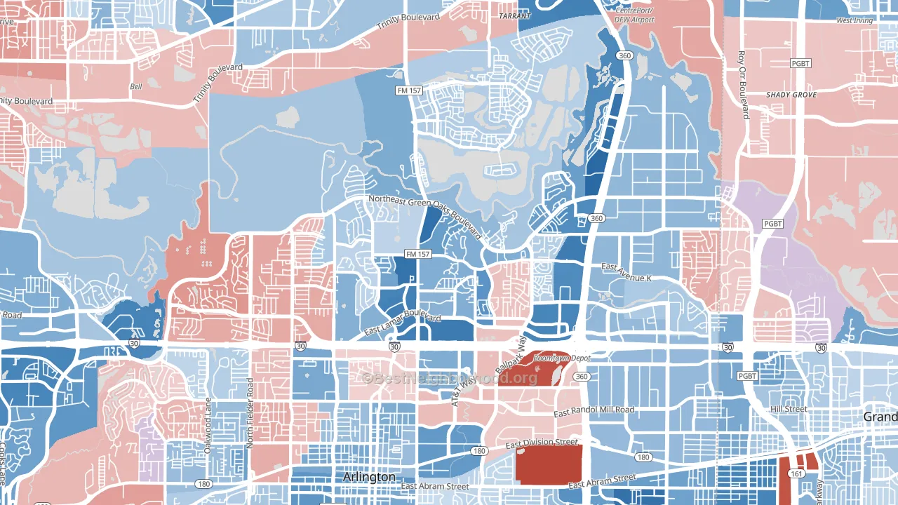 North Arlington, Arlington, TX block-group political-lean map