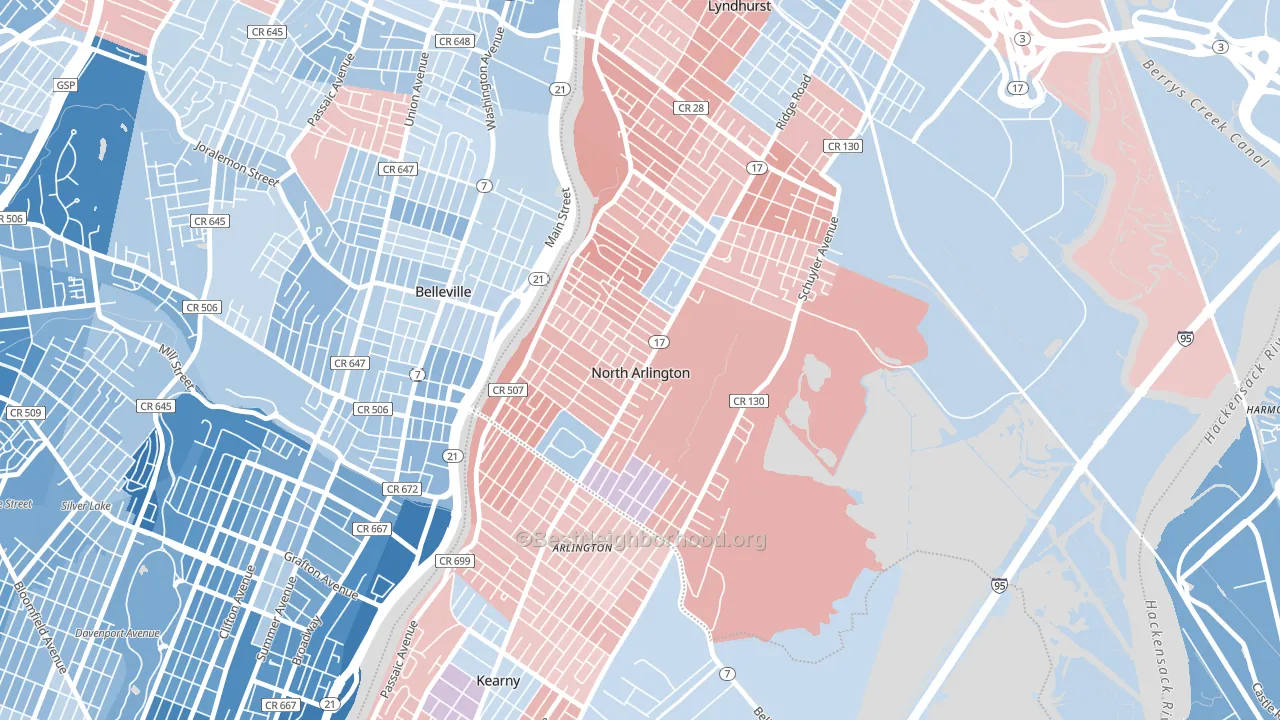 North Arlington, NJ block-group political-lean map
