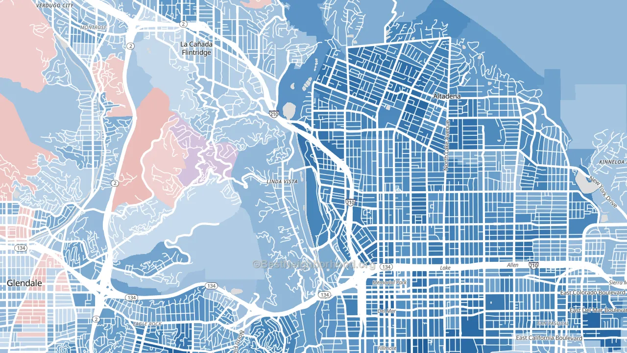 North Arroyo, Pasadena, CA block-group political-lean map