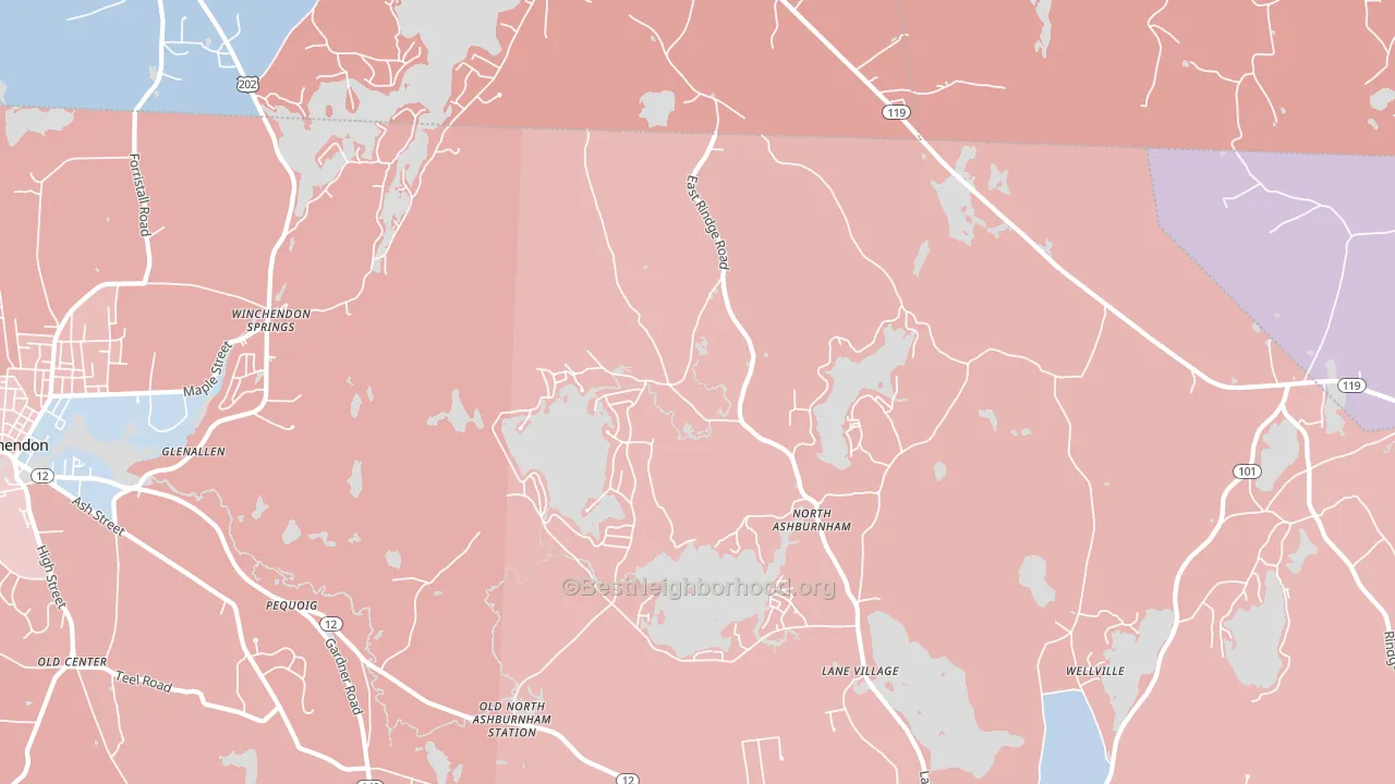 North Ashburnham, MA block-group political-lean map