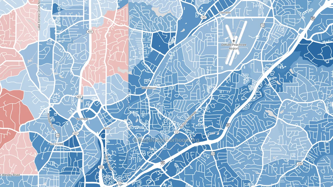 North Atlanta, GA block-group political-lean map