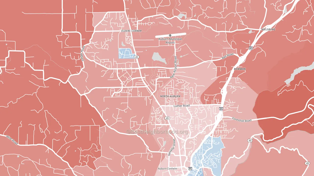 North Auburn, CA block-group political-lean map