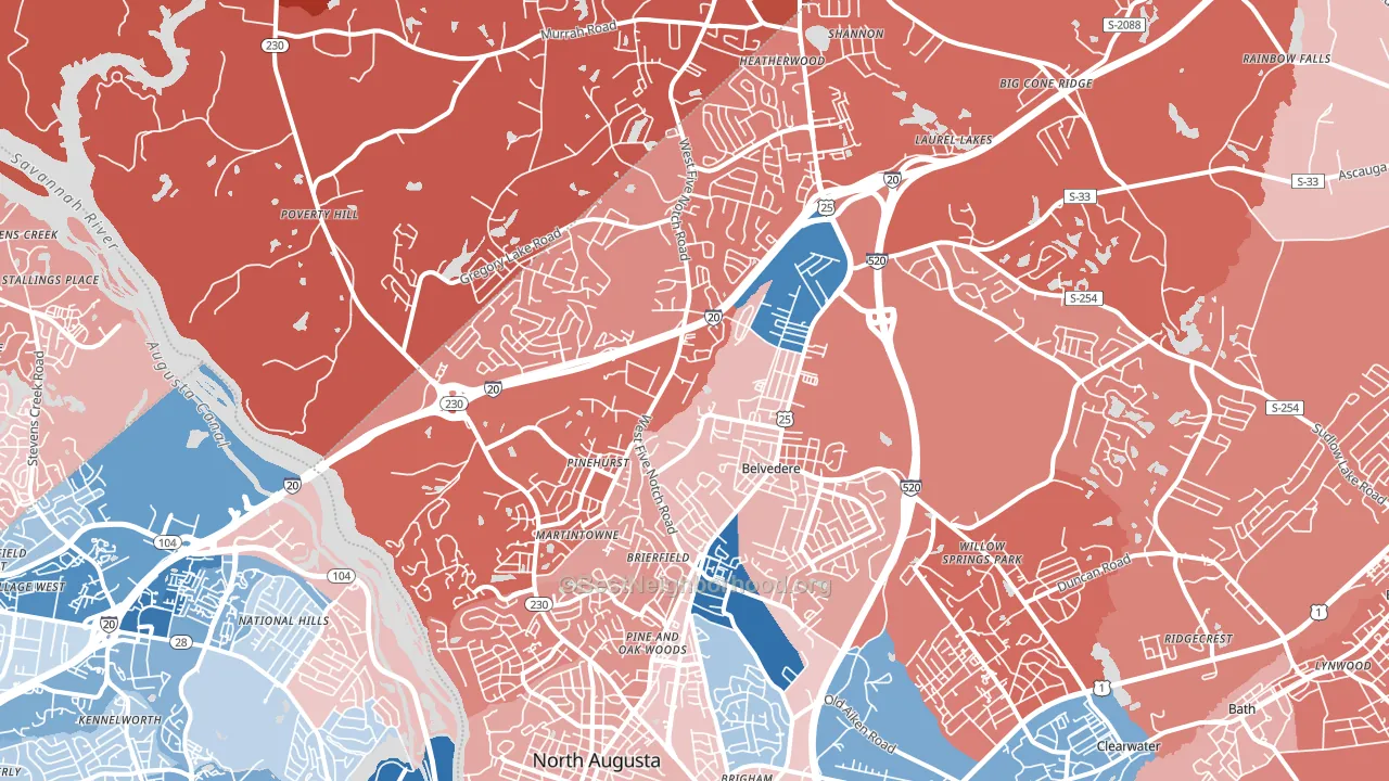 North Augusta, SC block-group political-lean map