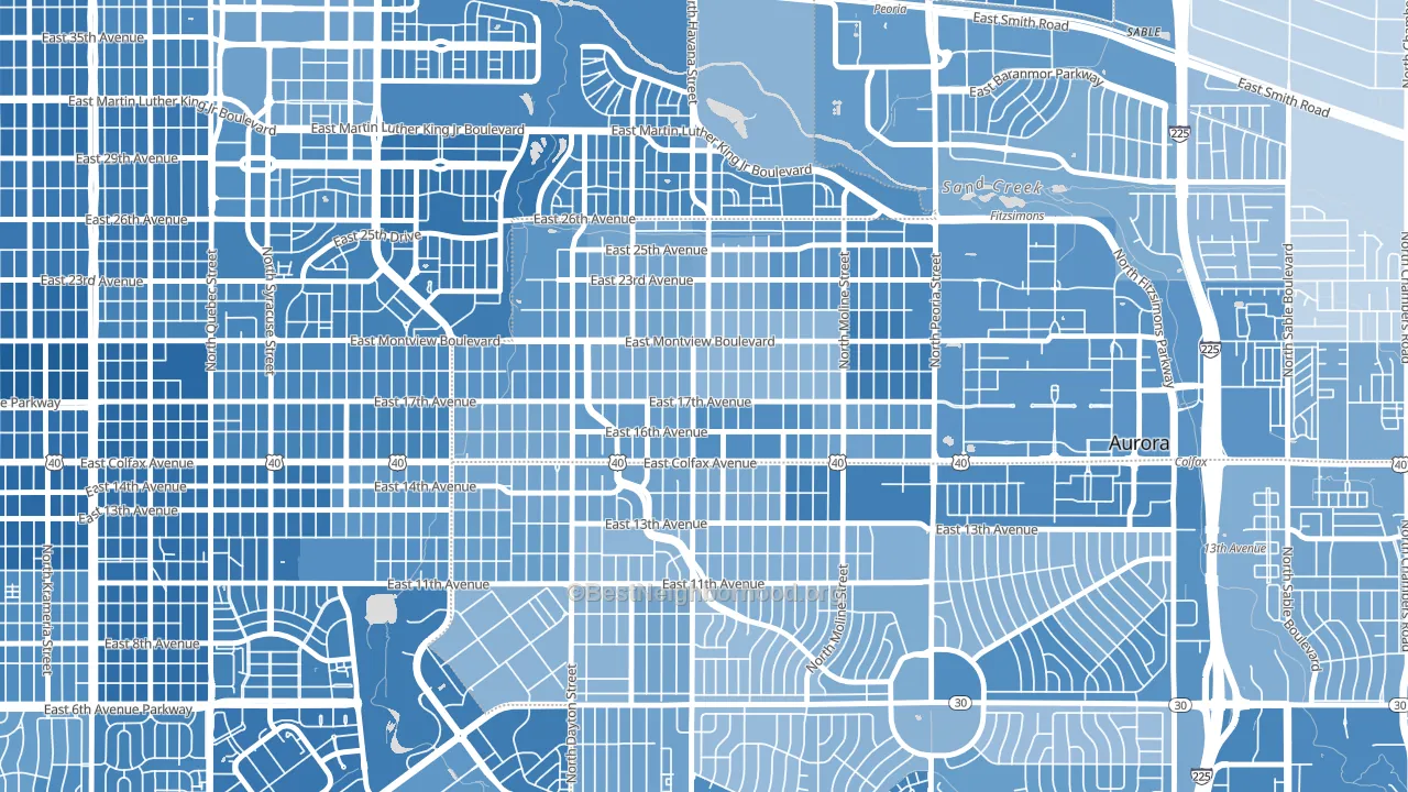North Aurora, Aurora, CO block-group political-lean map