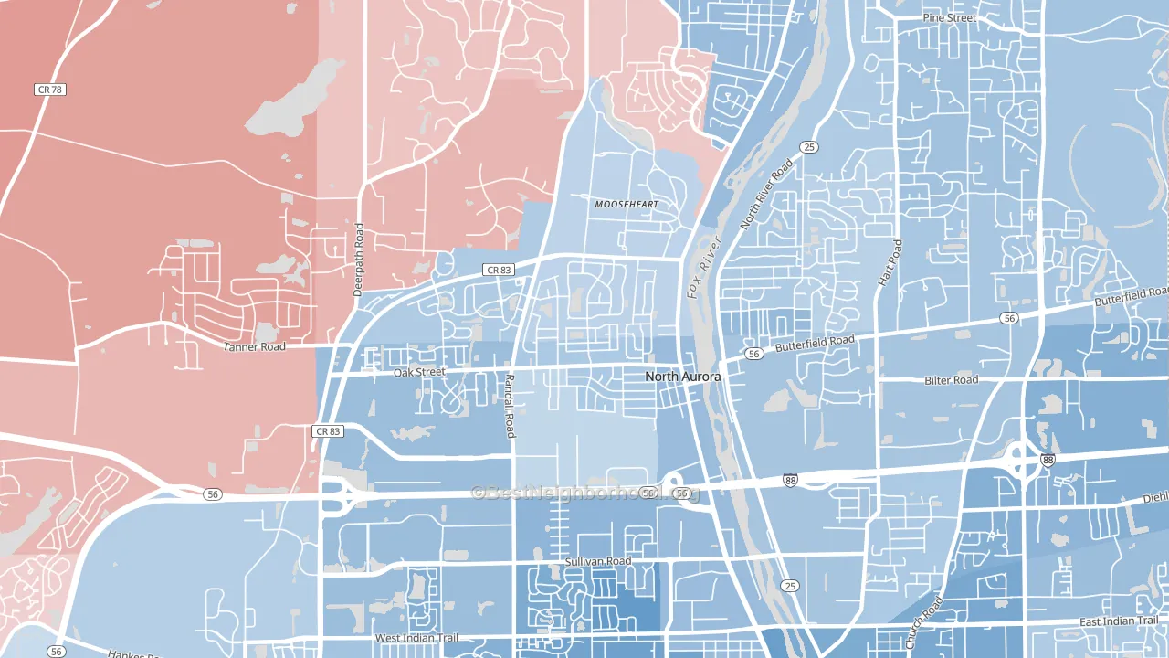 North Aurora, IL block-group political-lean map