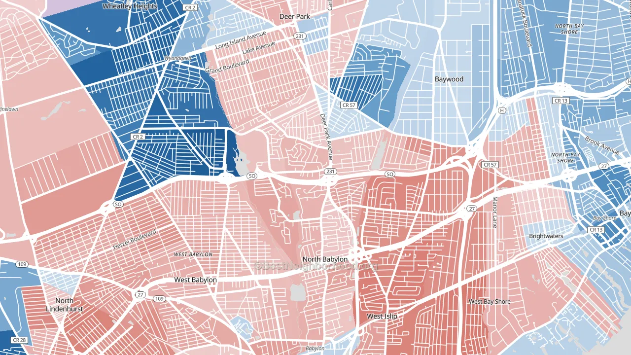 North Babylon, NY block-group political-lean map