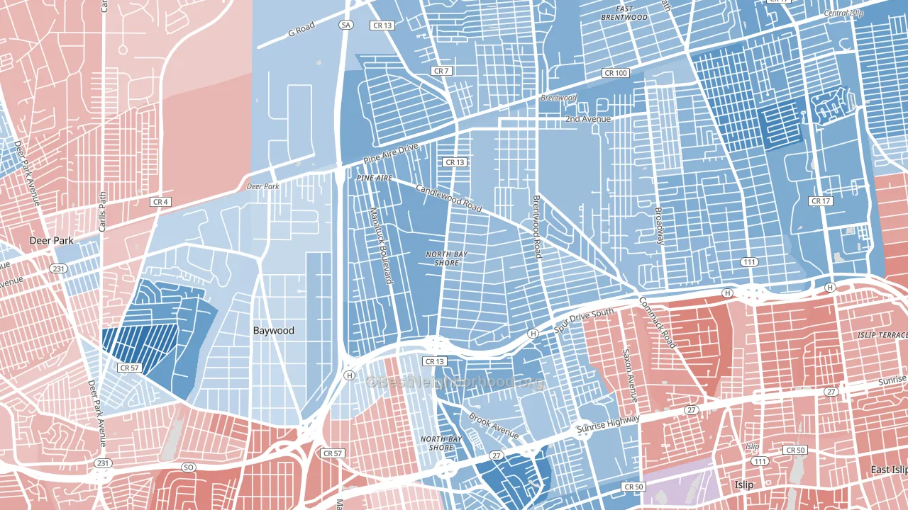 North Bay Shore, NY block-group political-lean map