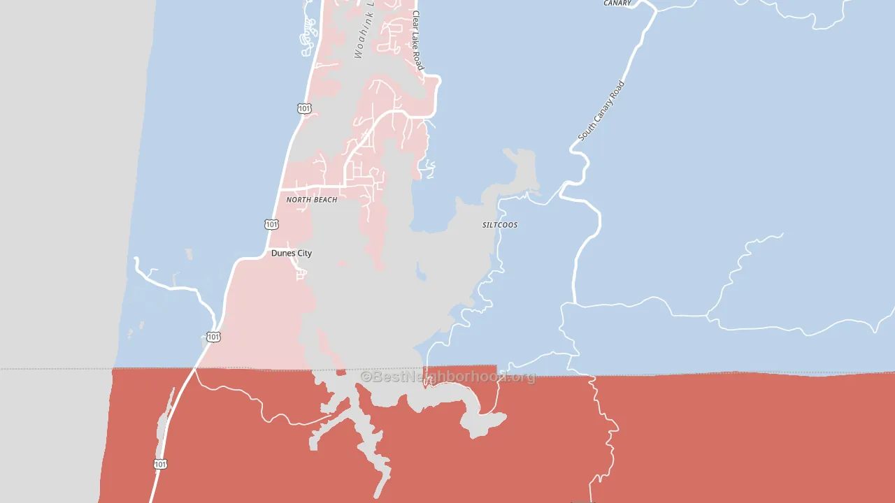 North Beach, OR block-group political-lean map