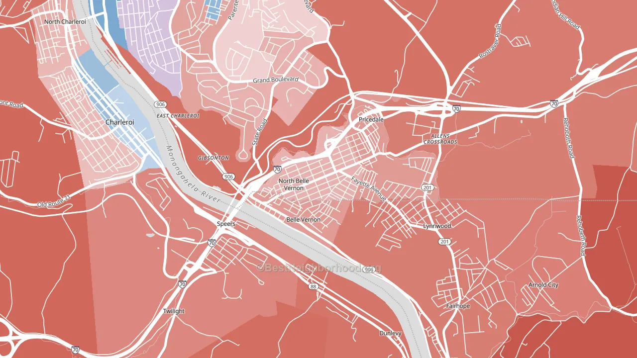 North Belle Vernon, PA block-group political-lean map