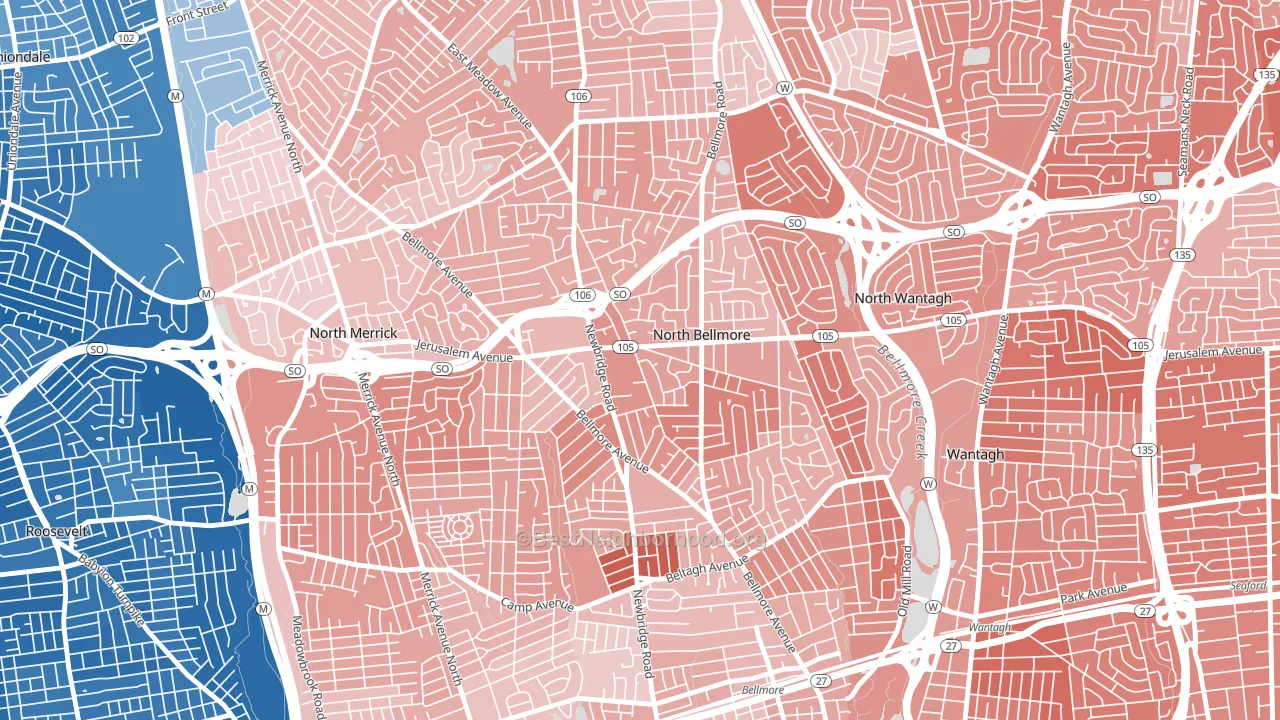 North Bellmore, NY block-group political-lean map