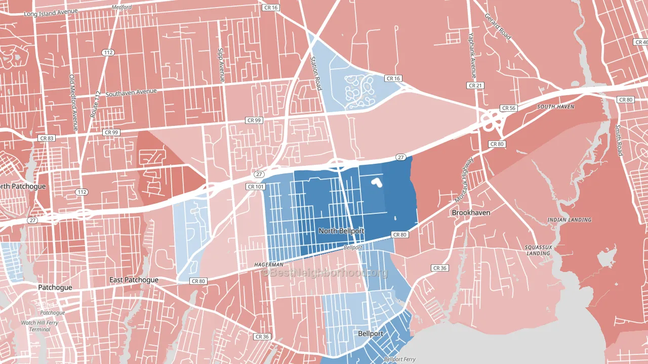 North Bellport, NY block-group political-lean map