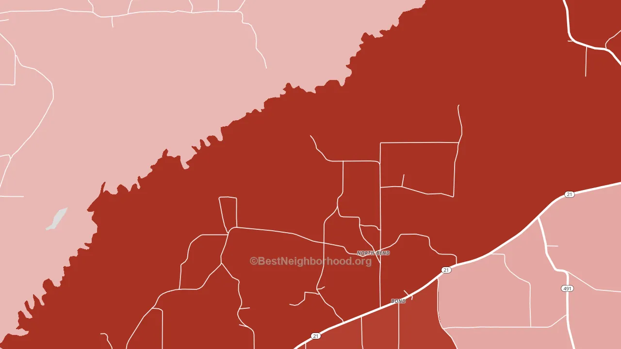North Bend, MS block-group political-lean map