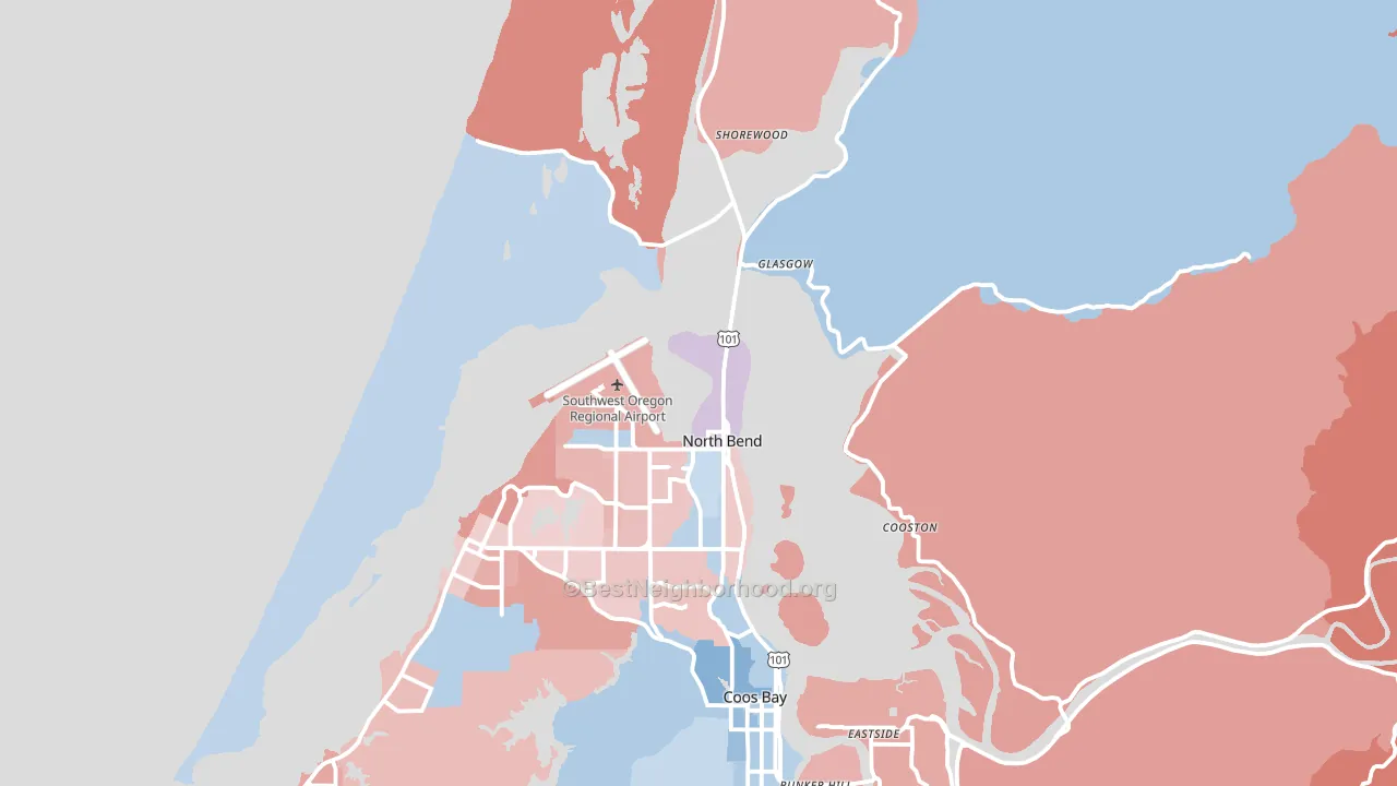 North Bend, OR block-group political-lean map