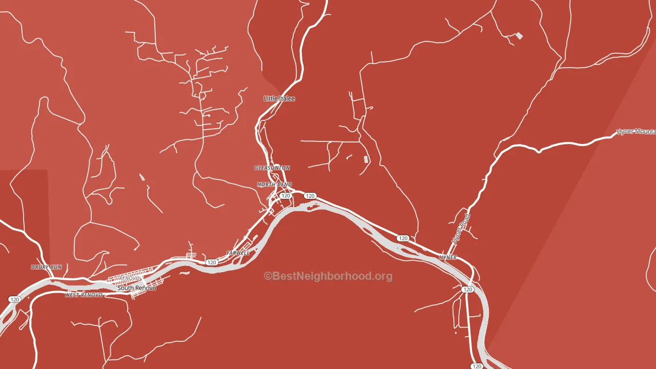 North Bend, PA block-group political-lean map