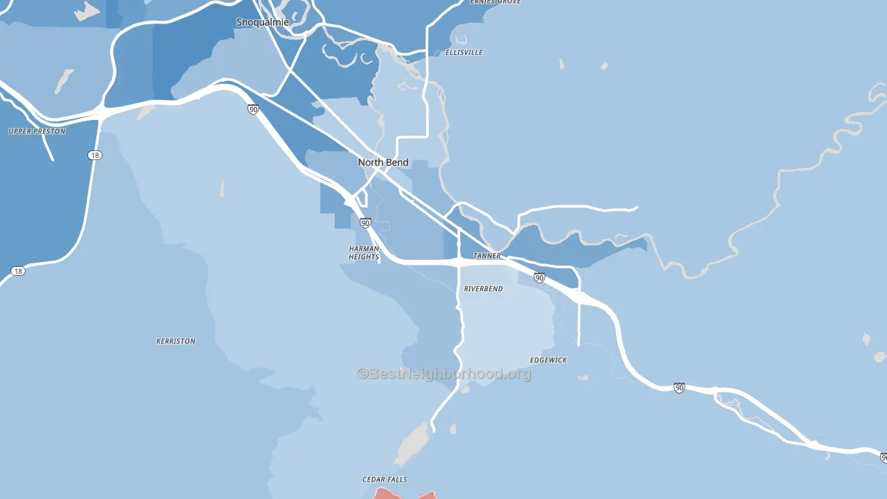 North Bend, WA block-group political-lean map