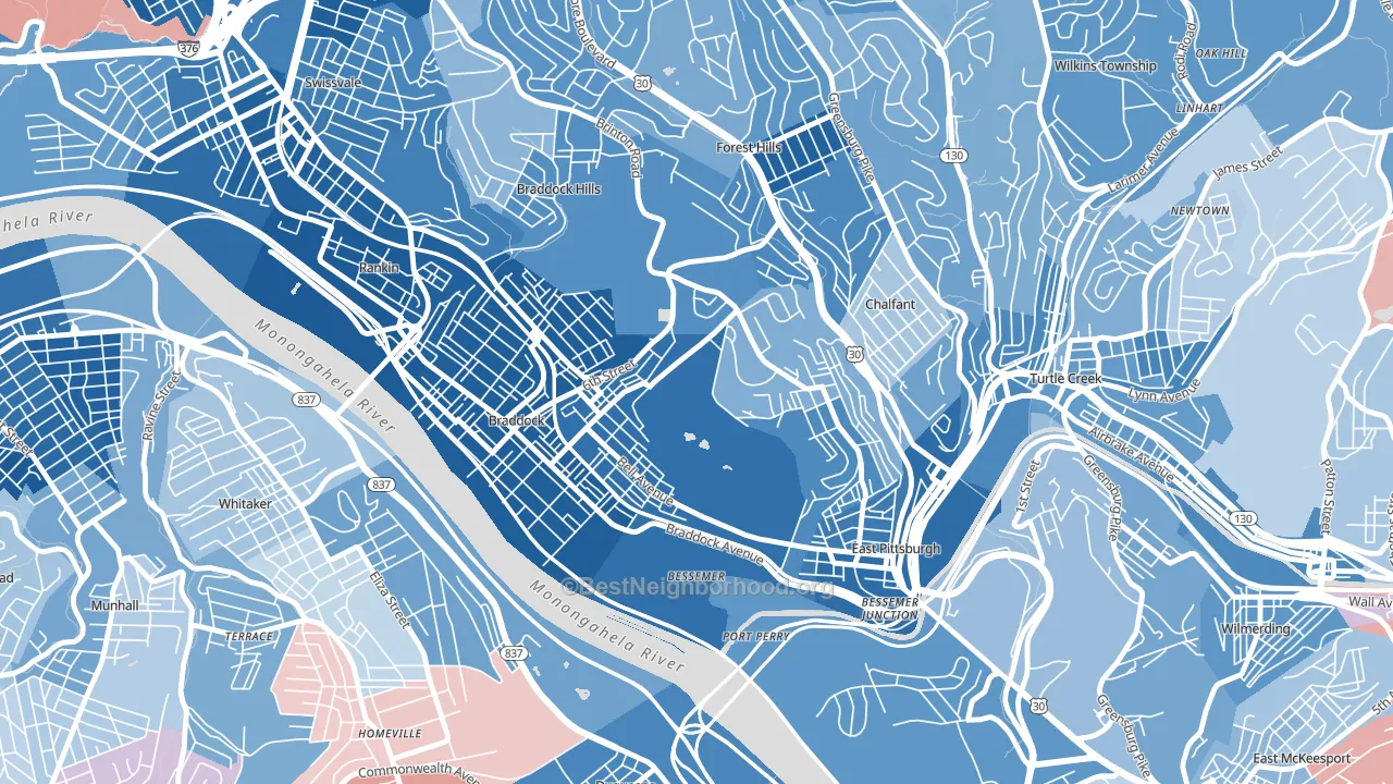 North Braddock, PA block-group political-lean map