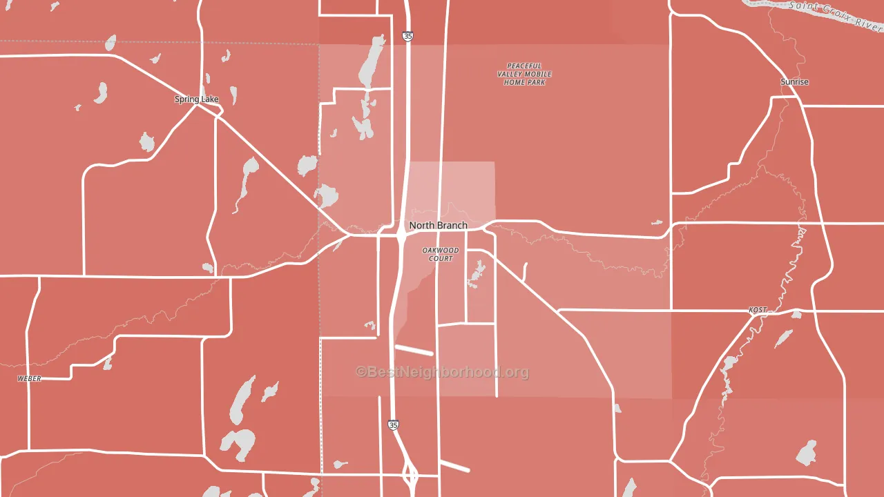 North Branch, MN block-group political-lean map