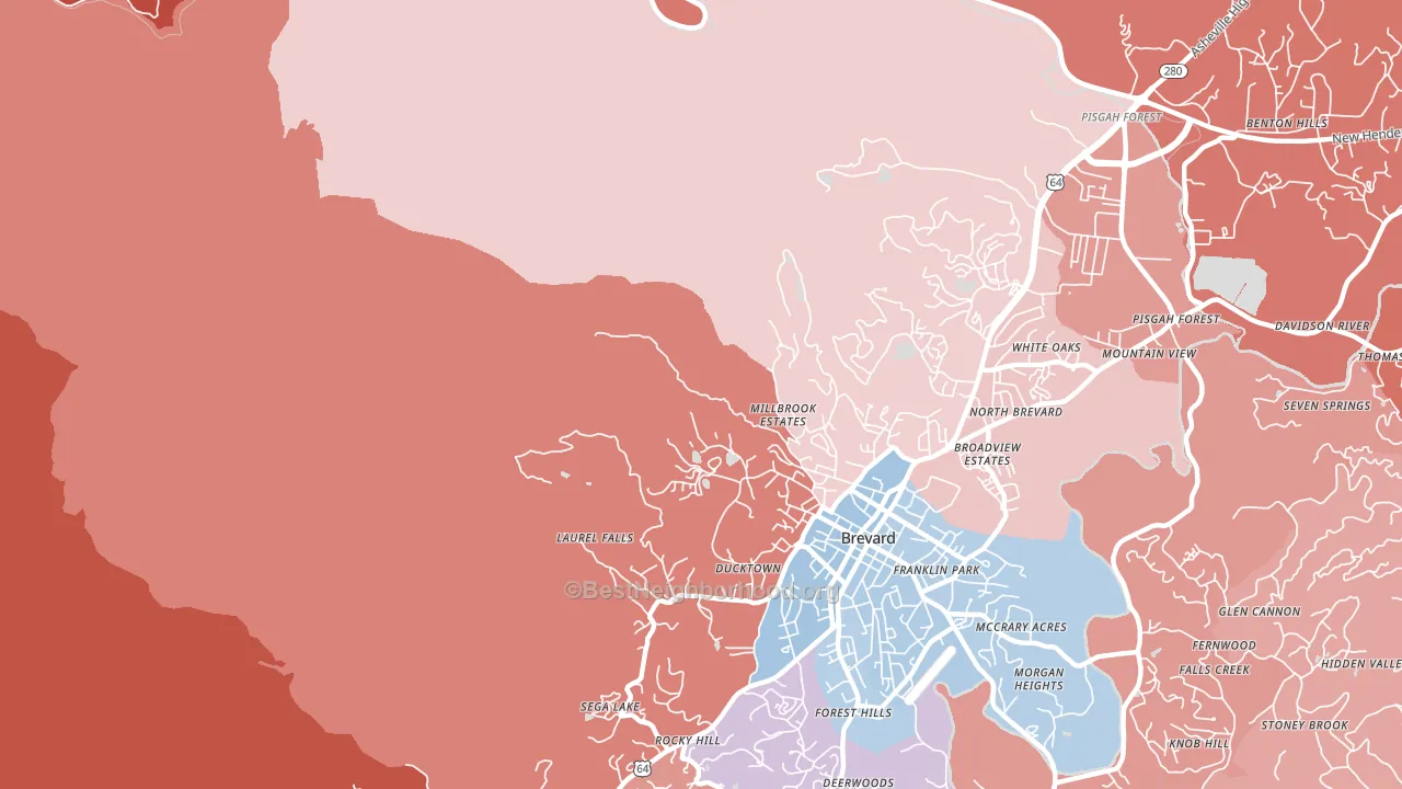 North Brevard, NC block-group political-lean map