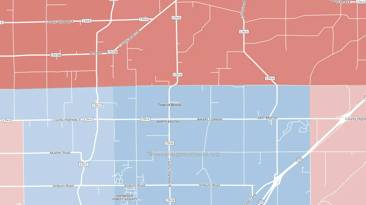 North Bristol, WI block-group political-lean map