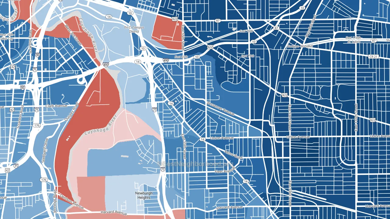 North Broadway, Cleveland, OH block-group political-lean map