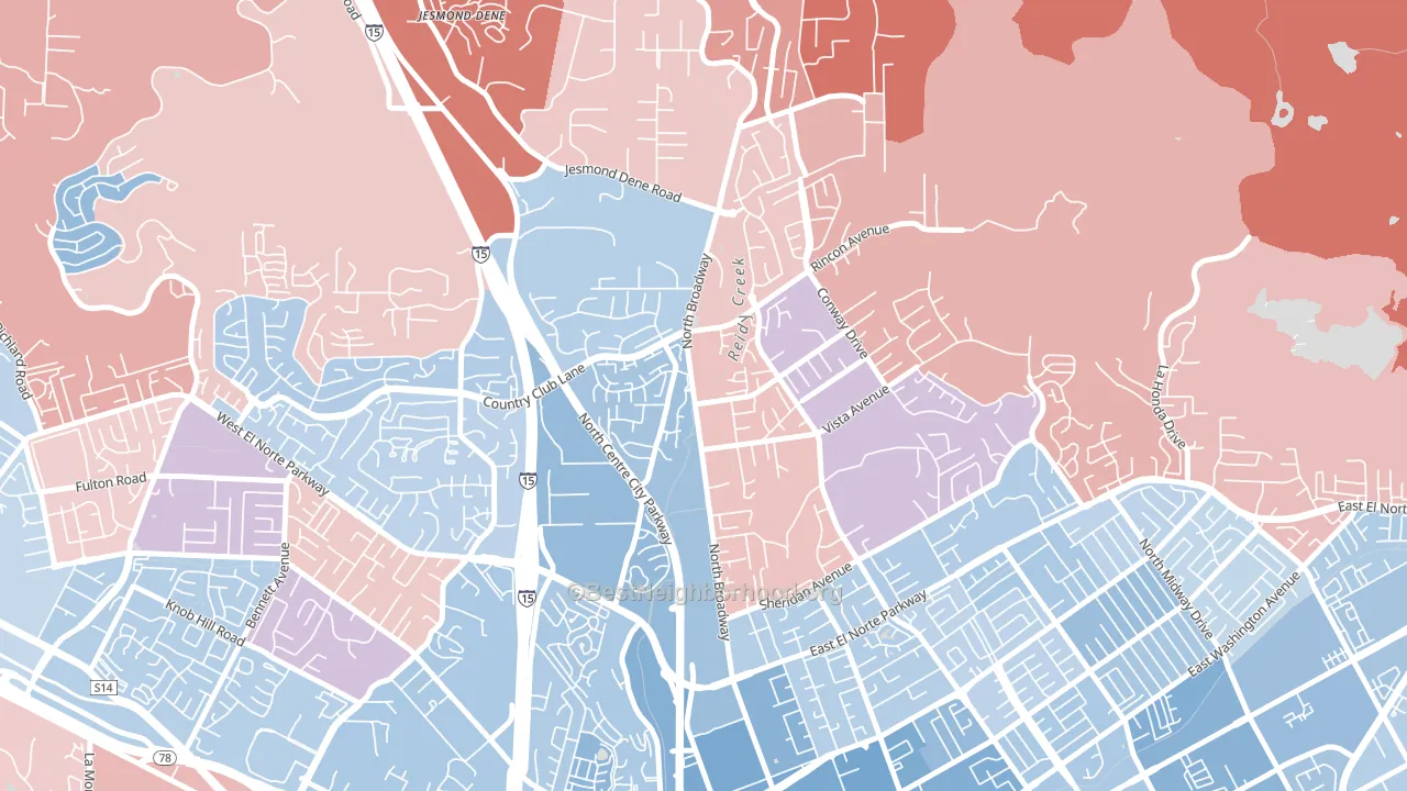 North Broadway, Escondido, CA block-group political-lean map