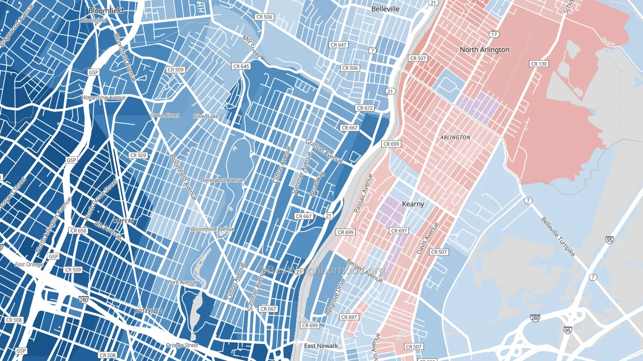 North Broadway, Newark, NJ block-group political-lean map