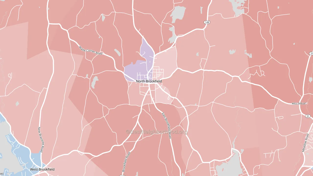 North Brookfield, MA block-group political-lean map
